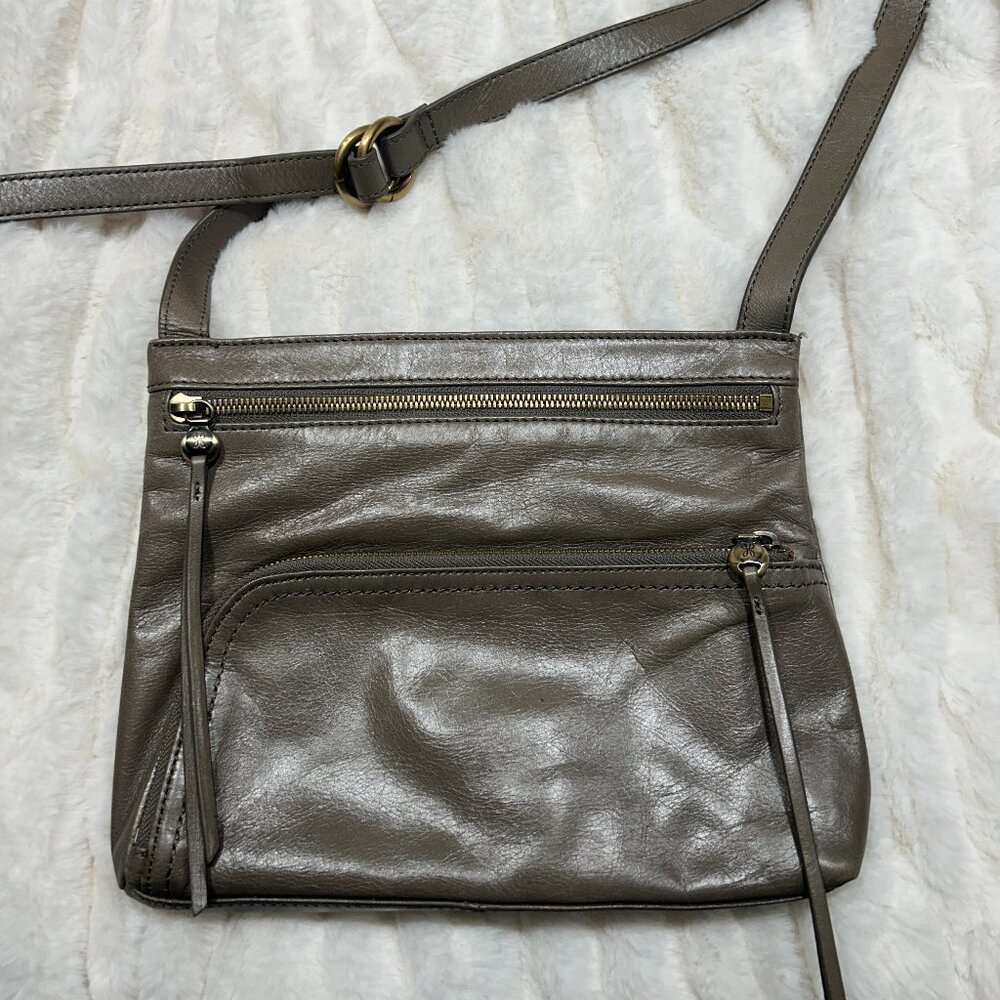 HOBO International Taupe Leather Blaze Crossbody Bag w/ Tassel Zip Top